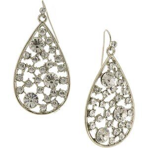 2028 Jewelry Clear Crystal Multi-Stone Silver Plated Teardrop Hook Earrings NWT